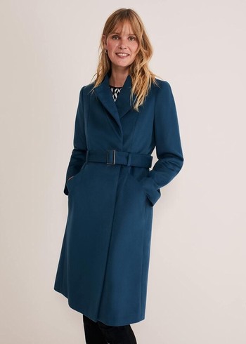 Phase Eight Susie Collarless Wrap Coats Blue Canada | YEDMSZ-034